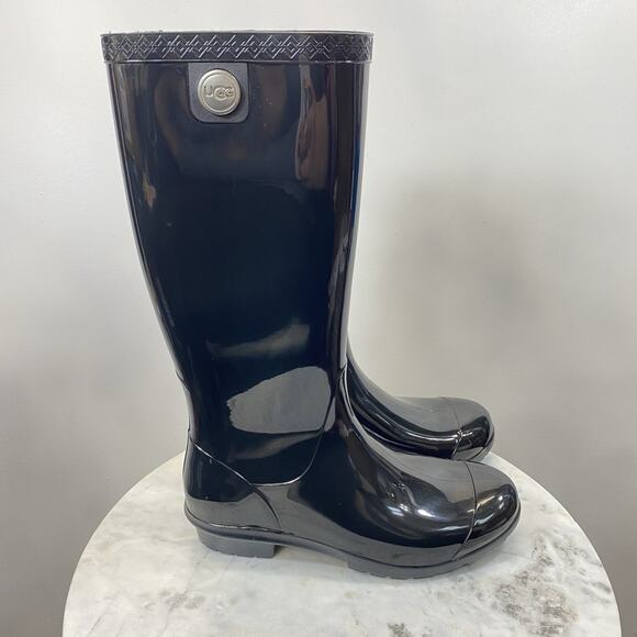 UGG Shaye Rain Boot Black Shiny Rubber Women’s Size 5 NWOB - Picture 4 of 10